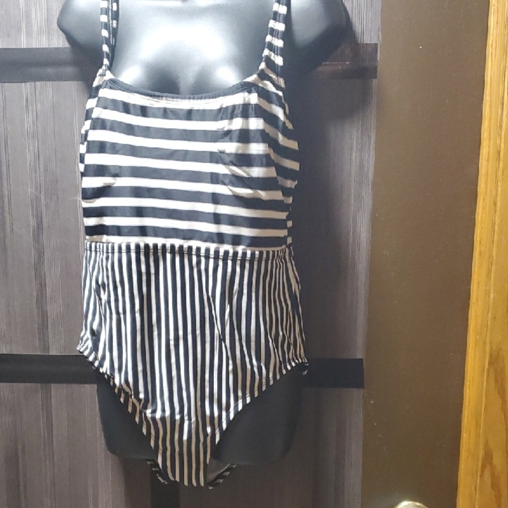 Striped Black & White One-Piece Swimsuit
